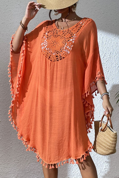 Crochet Tassel Plus Size Beach Cover-Up Kaftan