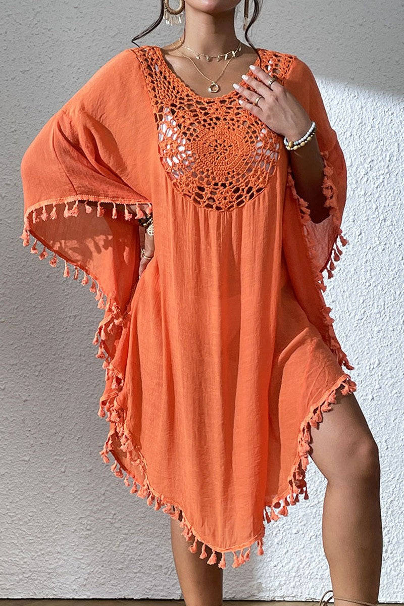 Crochet Tassel Plus Size Beach Cover-Up Kaftan